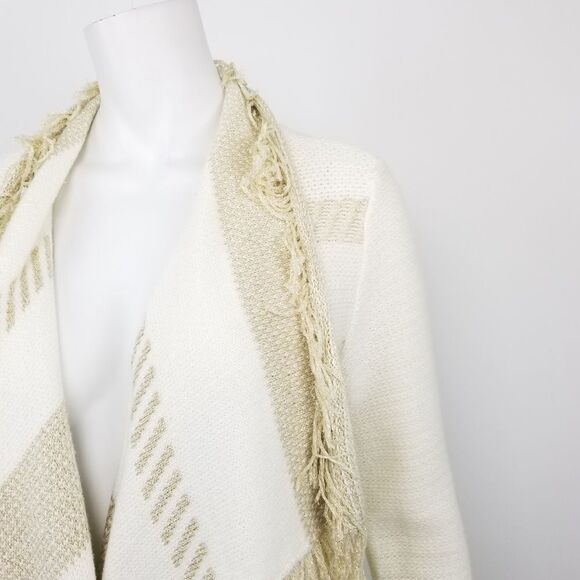 Ella Moss Gold Shimmer Striped Fringe Cardigan XS - Picture 4 of 7